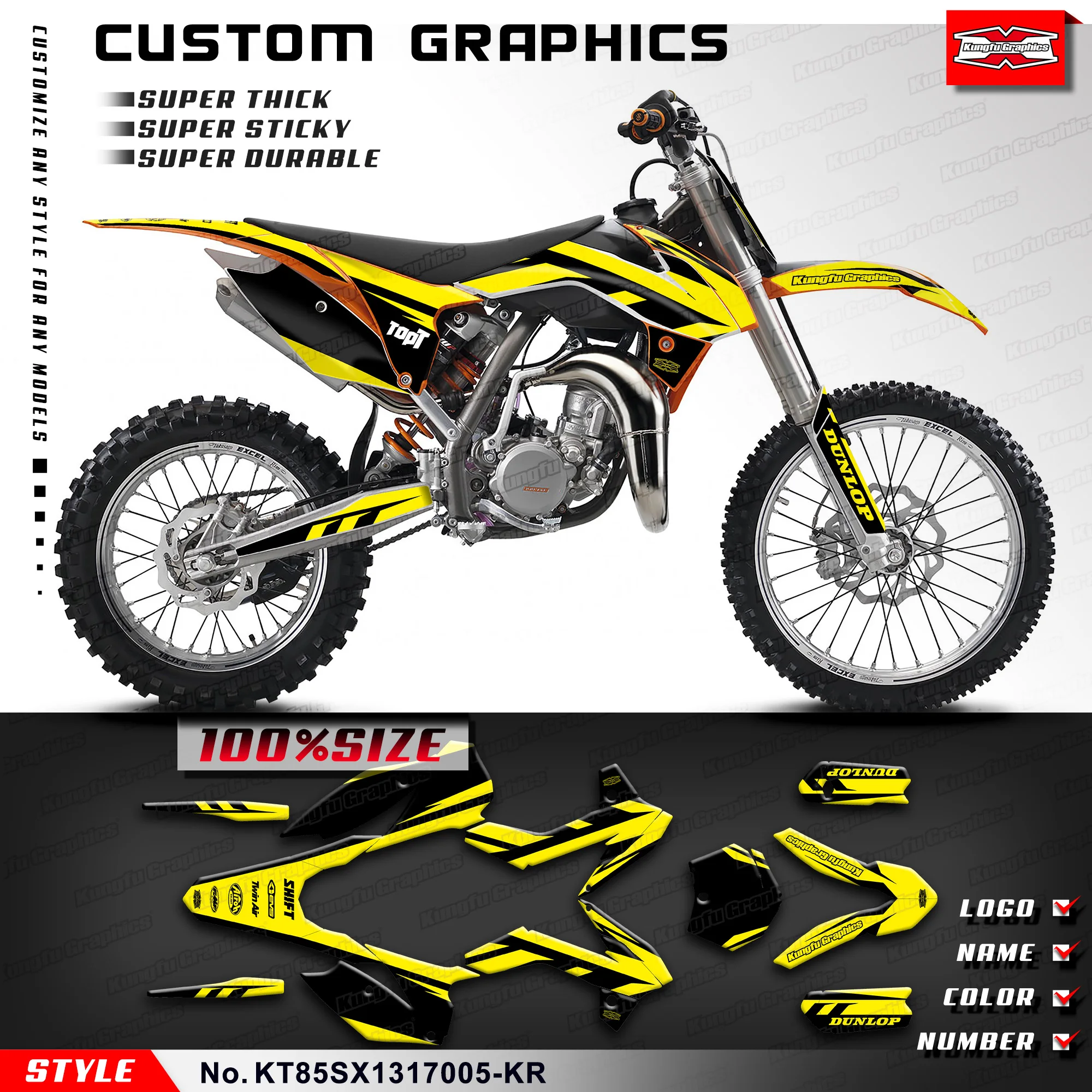 

KUNGFU GRAPHICS Motorcycle Graphics Adhesive Decals Kit for KTM SX 85 2013 2014 2015 2016 2017, KT85SX1317005-KR