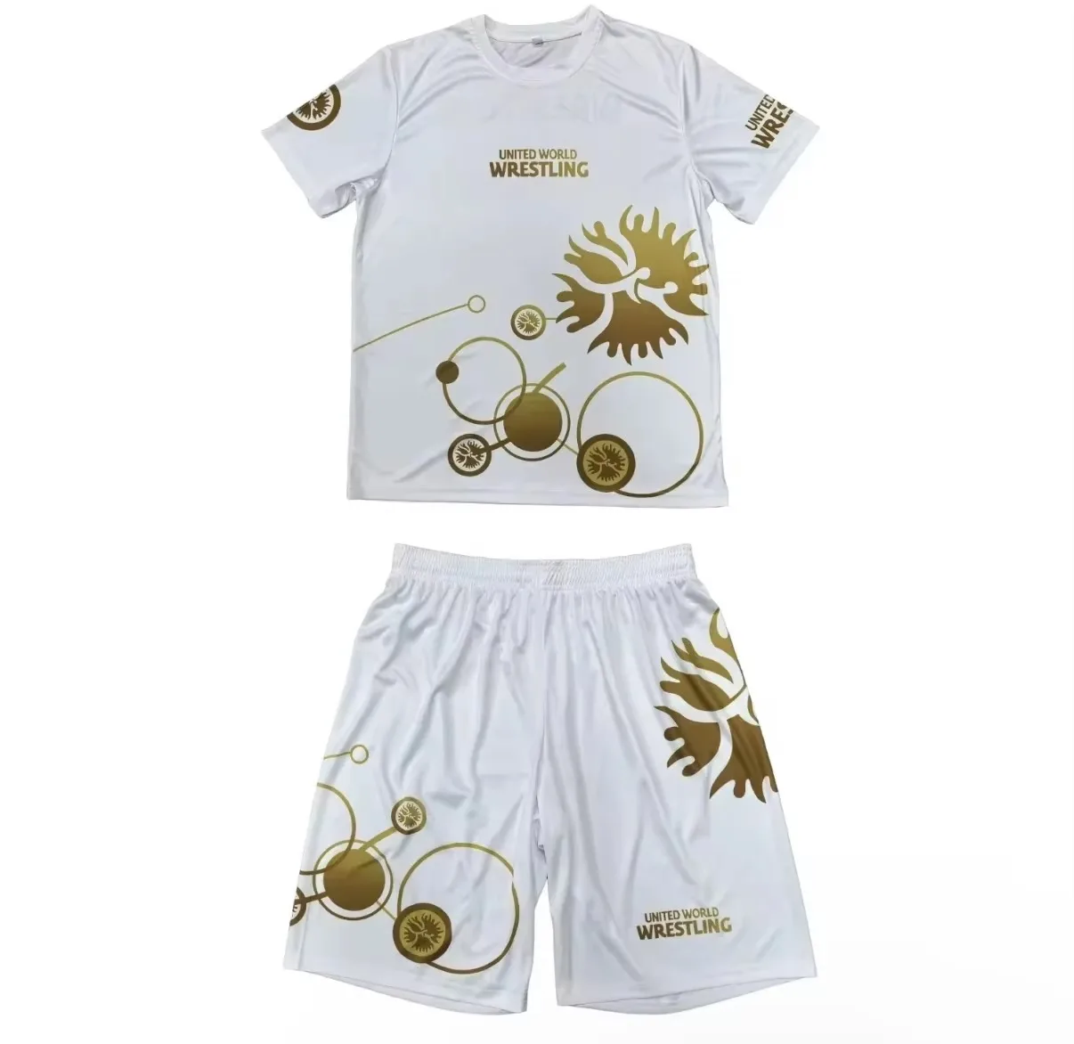 2026 New Men World Wrestling Team Sportswear Set Short Sleeve T Shirt and Shorts for Workout Lightweight Moisture Wicking