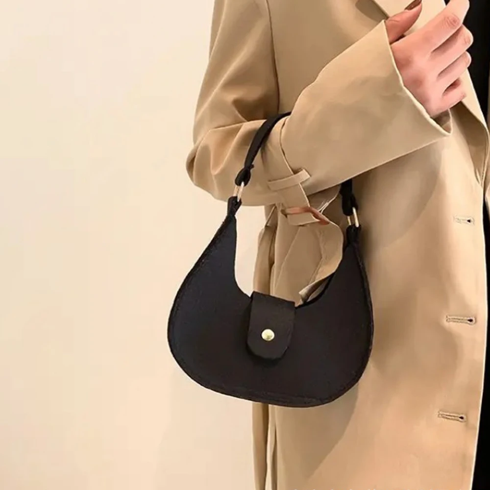 ISKYBOB Women Retro Felt Underarm Bag solid color shoulder bag 2023 Autumn Casual Purse Light Weigh Crossbody Bag 2024 New Trend