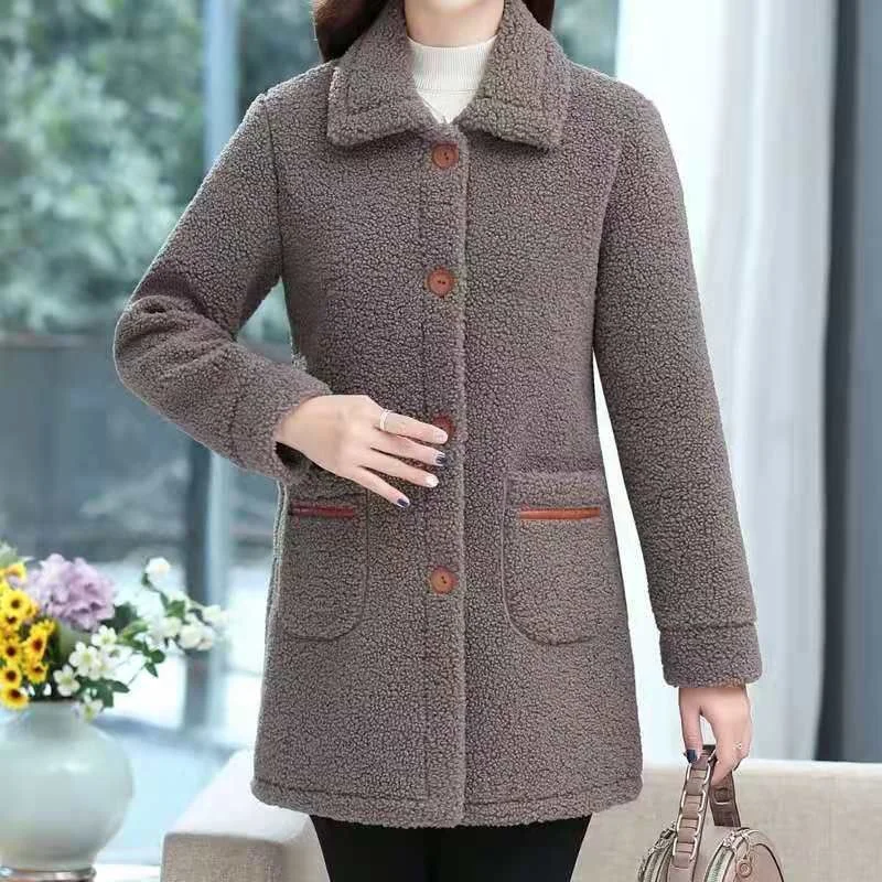 

Granular Fleece Plus Velvet Jacket Winter Thick Woolen Coat Medium Length Lamb