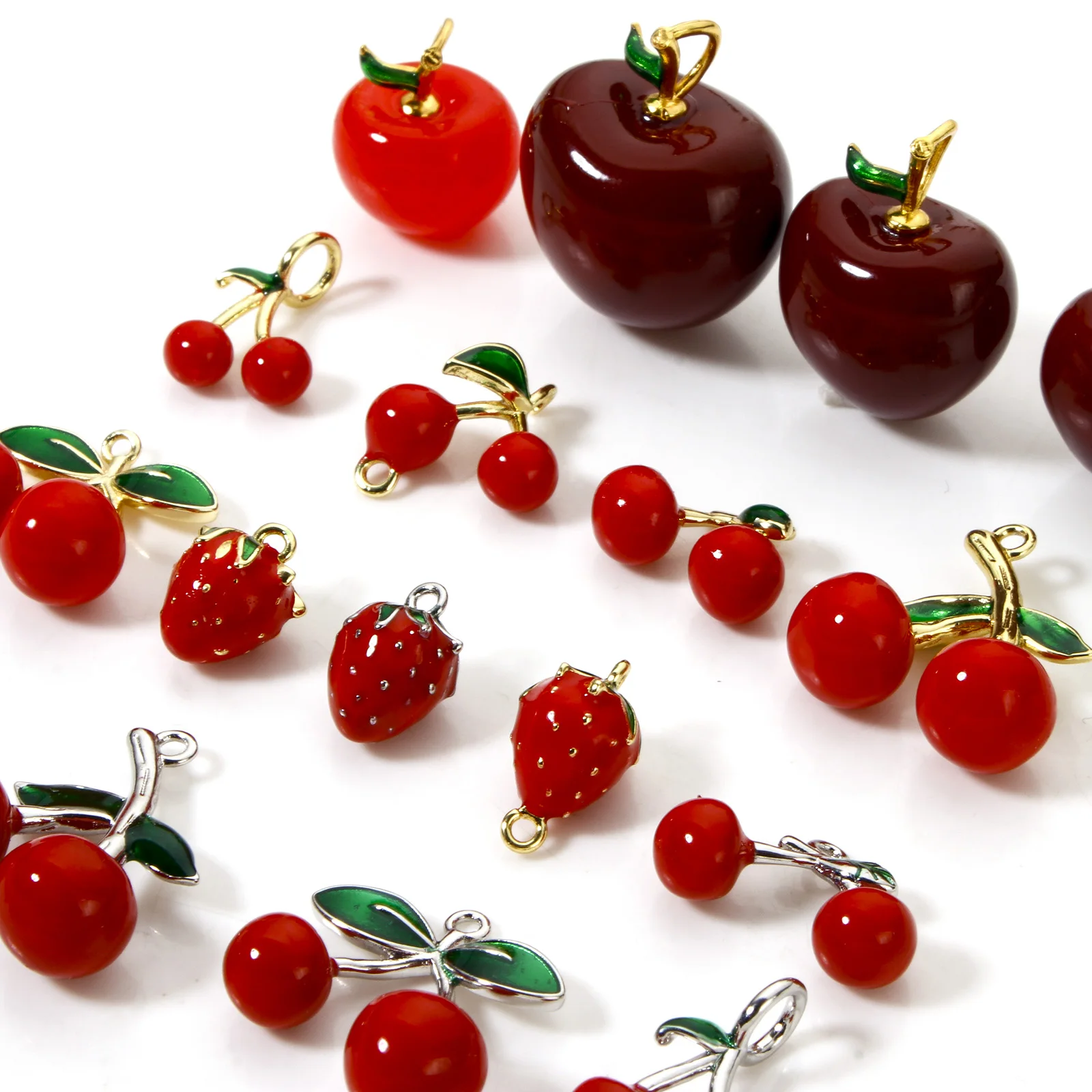 1 Piece Brass 3D Charms Red Fruit Enamel Cherry Strawberry Pendants For DIY Necklace Bracelet Jewelry Making Findings