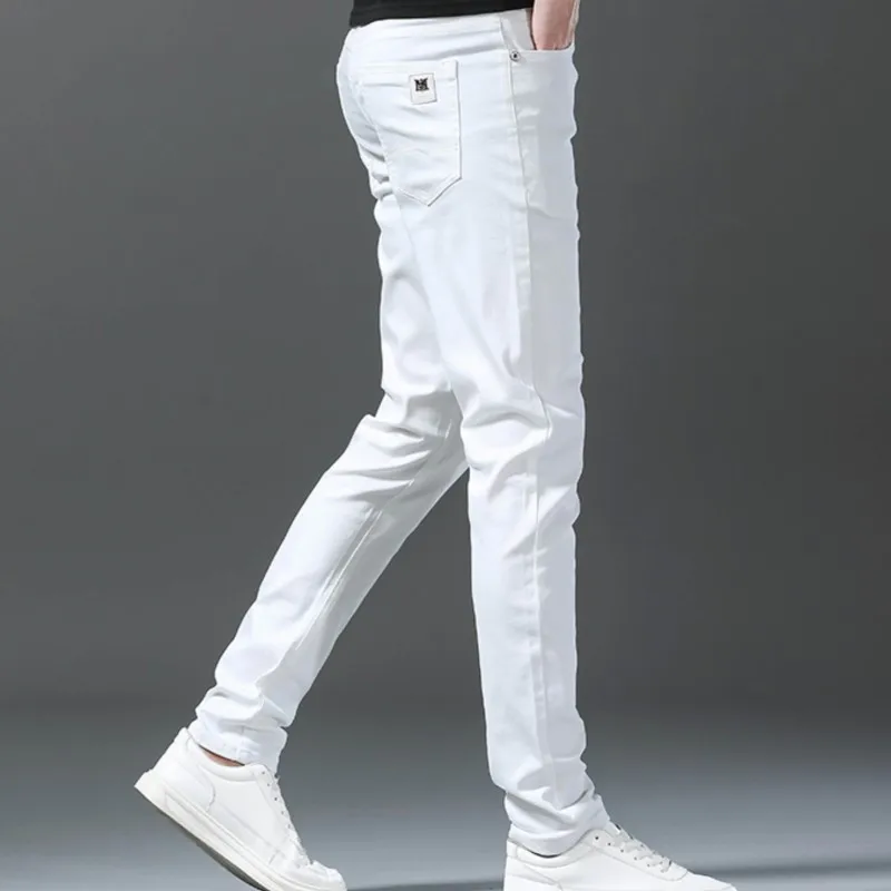 Denim Jeans For Men's Stretch Slim White Younth Casual Fashion Denim Regular Cotton Trousers Four Seasons Dropship Male Pants