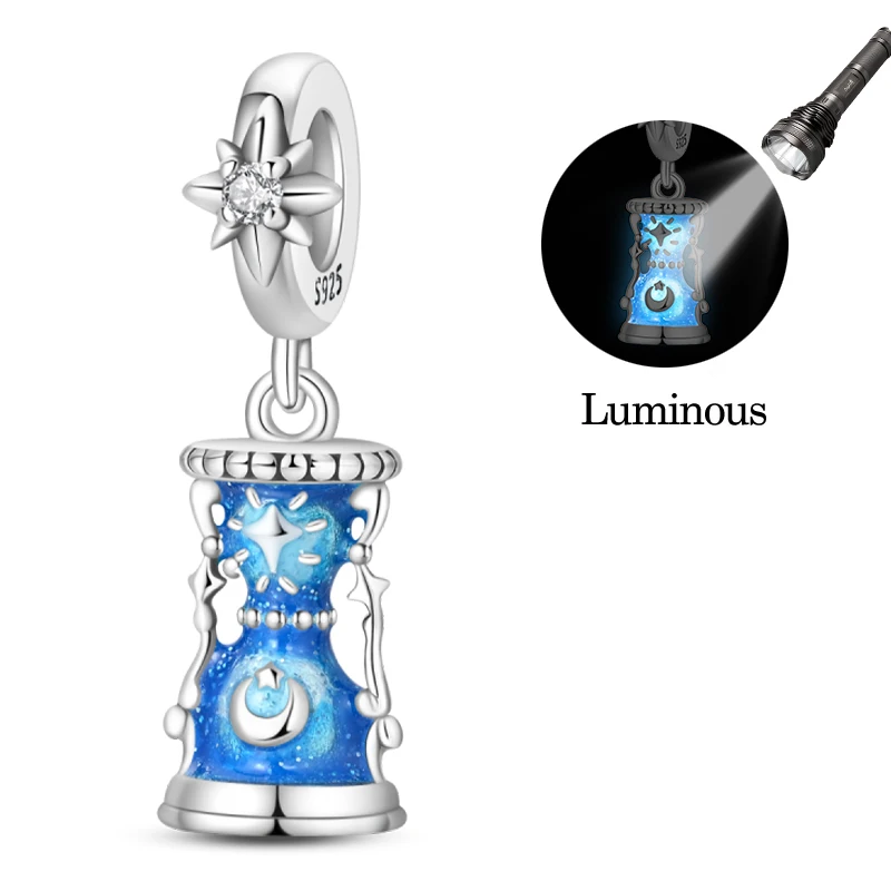 Abalorio Colgante de Plata de Ley 925 con Diseño de Reloj de Arena Luminoso y Zirconia, Compatible con Pulseras Originales de 3mm, Joyería DIY para Mujer, Regalo de Cumpleaños
