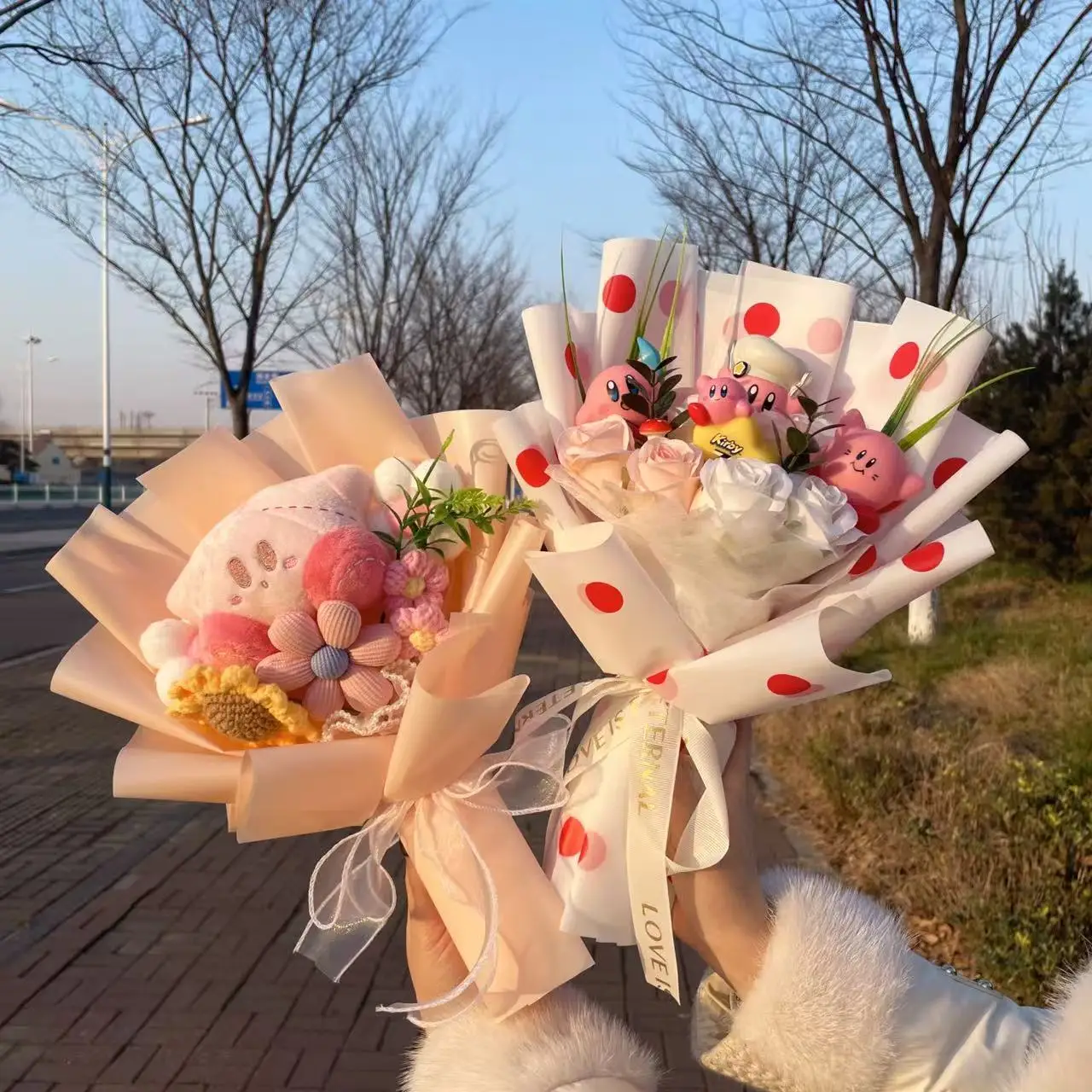 Anime-Figuren Star Kirby Plüschpuppe Stofftiere Kreative Handgemachte Blumensträuße Valentinstag Abschluss Geburtstagsgeschenke für Mädchen – Detail 1
