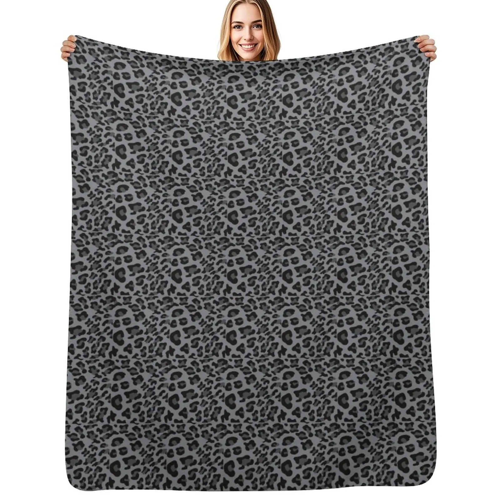 

Grey and Black Leopard Print Throw Blanket Warm Napping Blanket for Office Couch Bed