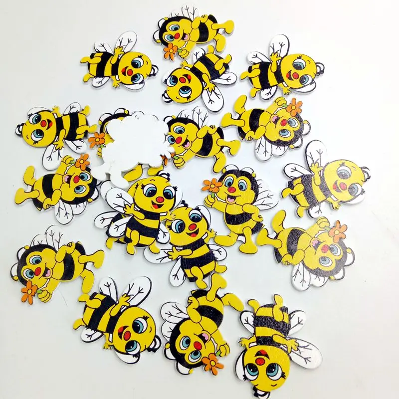 ใหม่ 20 ชิ้นไม้รูปร่าง Bee Embellishments สําหรับ Scrapbooking หัตถกรรมตกแต่งปุ่ม Flatback การ์ดตกแต่งของขวัญ