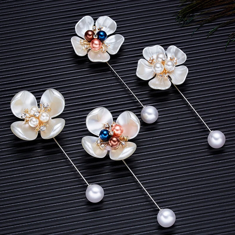 Engood 40pcs Shell Pearl Rhinestone Sewing Trim Embellishment Craft Flower Brooch Pearl Pin for Lady Women Jewelry Accessories