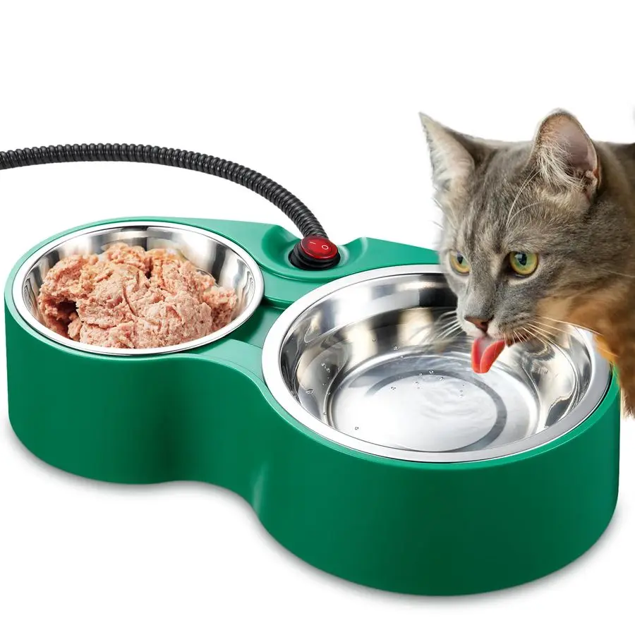 

Cat Bowl for Outdoor Heated Pet Bowl Stainless Steel Heated Water Bowls Food Warmer, Double Heated Pet Bowl for Feral Cat Feedin