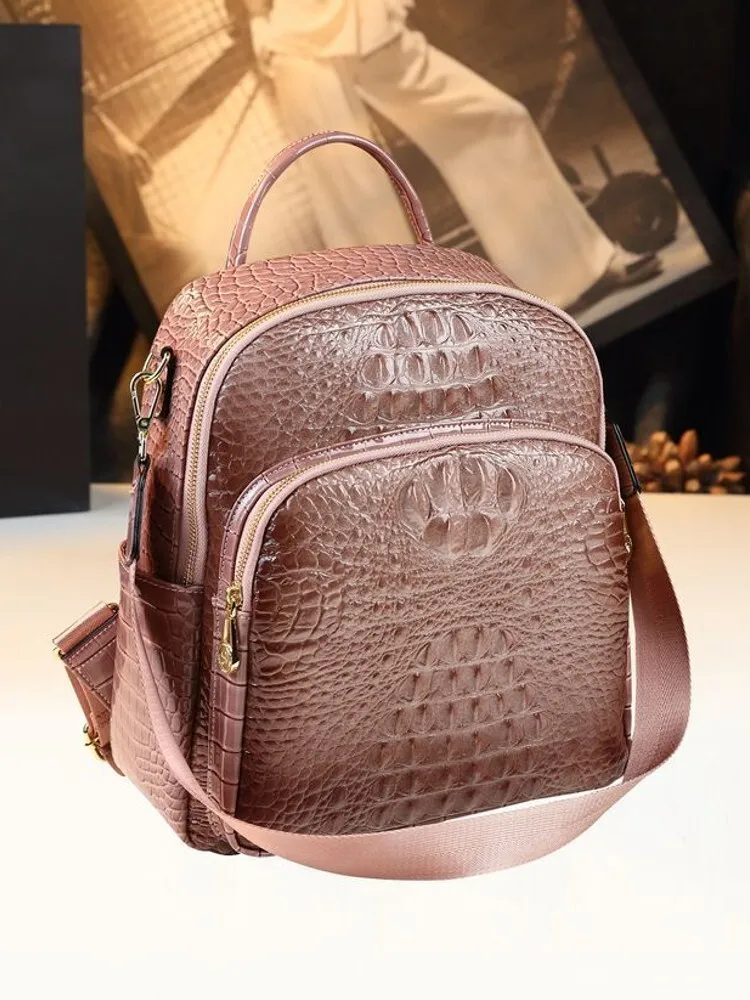 Crocodile Pattern Backpack for Women, Large Capacity Laptop Backpack, Business Casual College School Bag Travel Rucksack