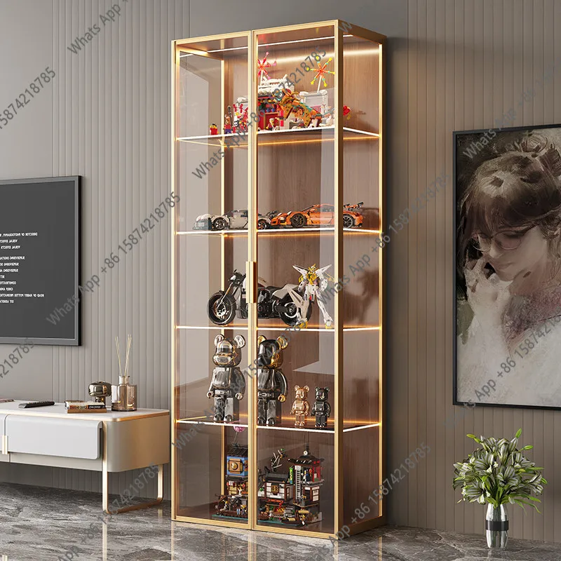 

Glass wine cabinet custom living room wall rack aluminum alloy glass wine cabinet toy display cabinet