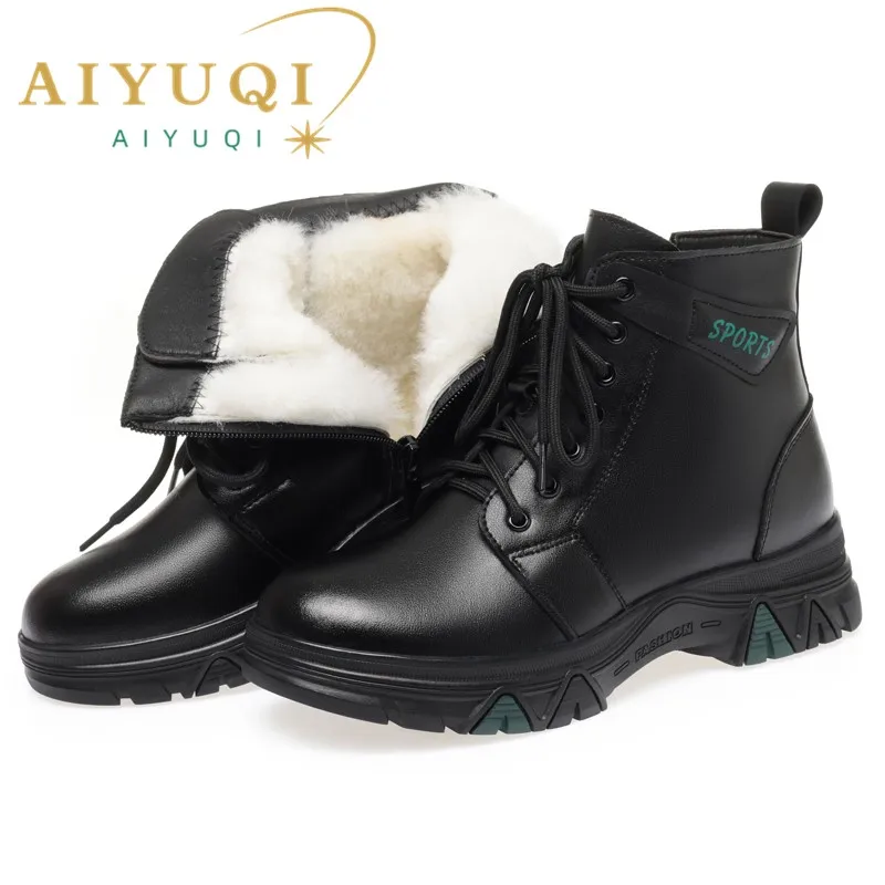 

AIYUQI Women Winter Shoes Boots Large Size 2025 New Genuine Leather Wool Warm Winter Boots Women Wedge Casual Women Short Shoes