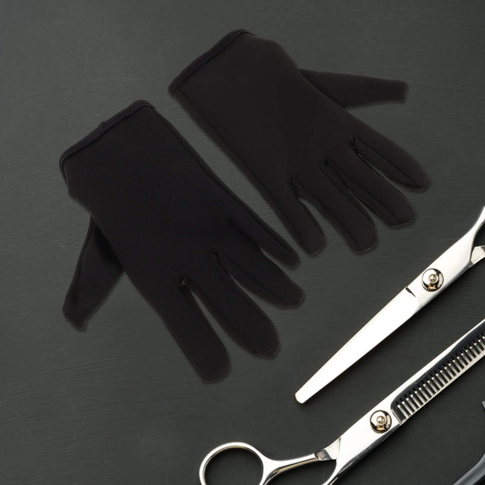 Fotografia 4: 1 Par de Luvas de Cabeleireiro Resistentes ao Calor com Design de Cinco Dedos, Alça Ajustável, Luvas Protetoras Reutilizáveis para Barbeiros e Modelagem de Cabelo