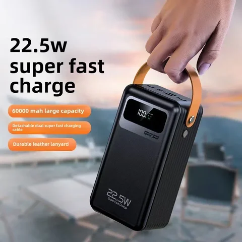 Внешний кабель BCAK Power Bank 22,5 Вт, сверхбыстрая зарядка, большая емкость, 60000 мАч, удобный мобильный источник питания для улицы