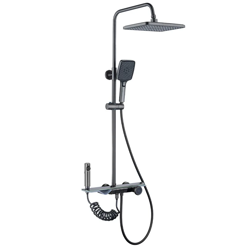 Wall Mounted Bathroom Shower Set Black Shower System With Bidet Sprayer