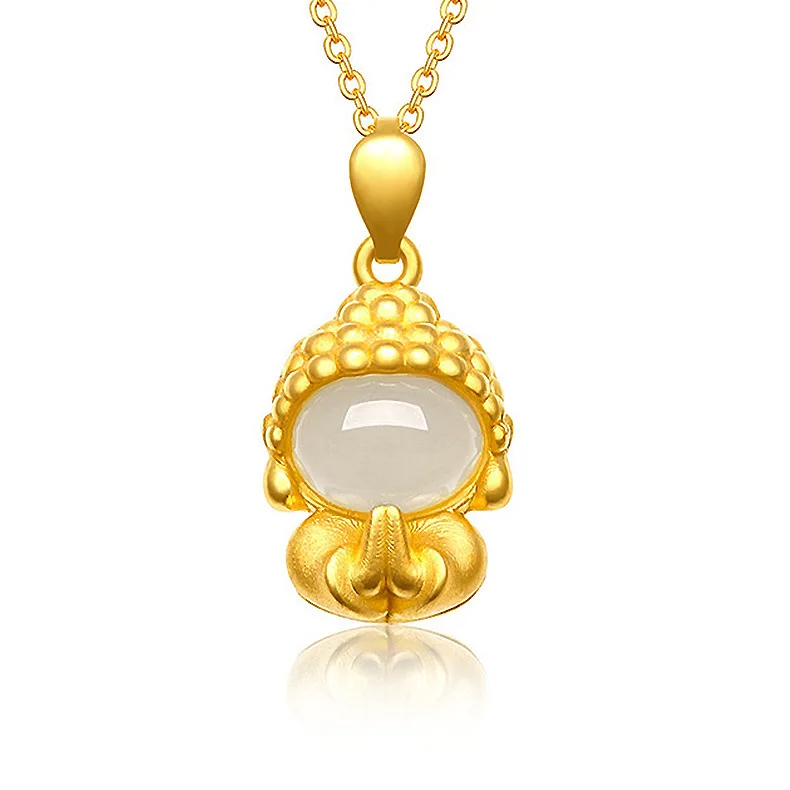 

Genuine 14K Gold Hotan White Jade Buddha Pendant Necklaces for Women Neck Chain for Women Fine Jewelry Gifts