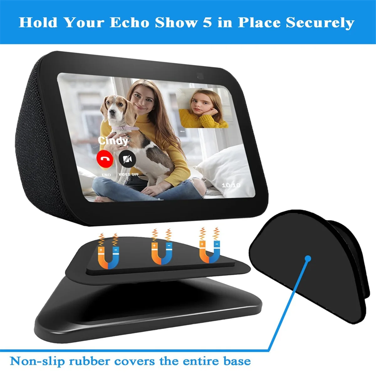 Adjustable Stand for Echo Show 5 (3Rd Gen), Smart Display Magnetic Stand Mount, with 360 Degree Anti-Slip Base - Black