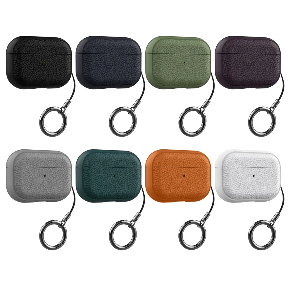 Litchi Grain PU Leather Headset Case For Apple Airpods Pro 2 3 Airpod Pro 1 Earphone Charging Box Shockproof Soft Cover Keyring