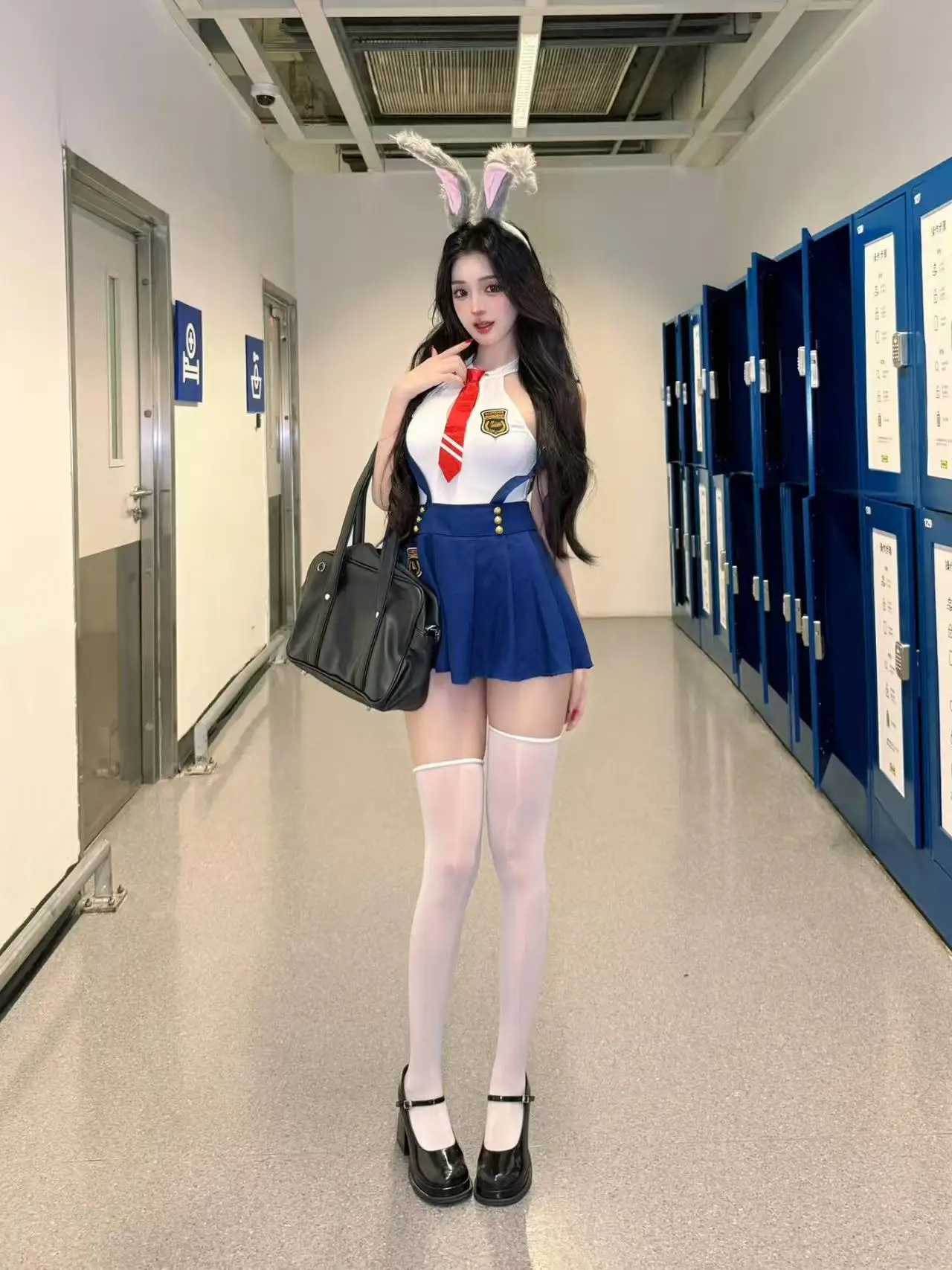 

loween Themed College Sle JK orm Women's Sexy Pure Desire Waist-Cinching Pleated Skirt Rabbit Girl Two-Piece Set