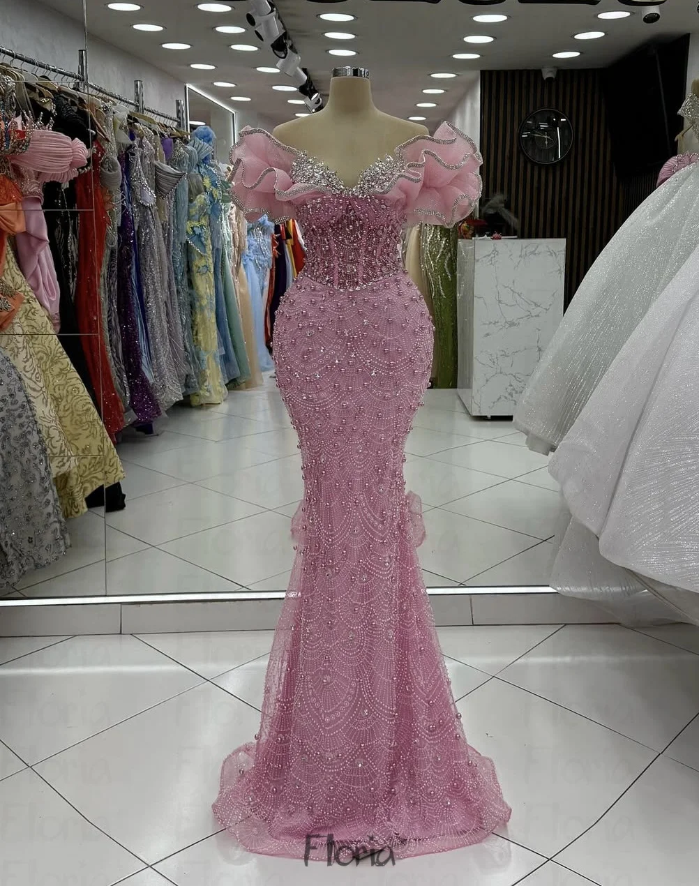 Bébé rose paillettes perles embelli robes de bal de luxe Cocktail robe de soirée femmes anniversaire robe de célébrité personnalisé