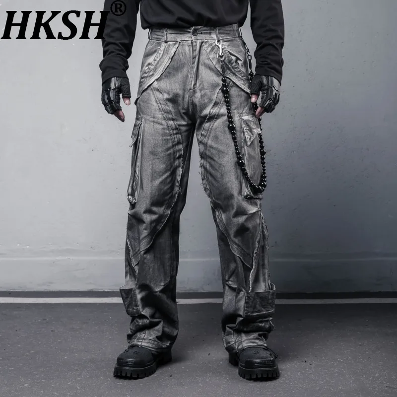

HKSH Waste Land Style Deconstructed Cut Techwear Cargo Pants Autumn New Man Tide Heavy Distressed Washed Straight Women HK11923