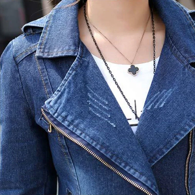 2023Short Denim Jacket Women  Spring Autumn Blazer Zipper Slim Casual Tops Lady Outerwear Blue Jeans Coat Windbreaker