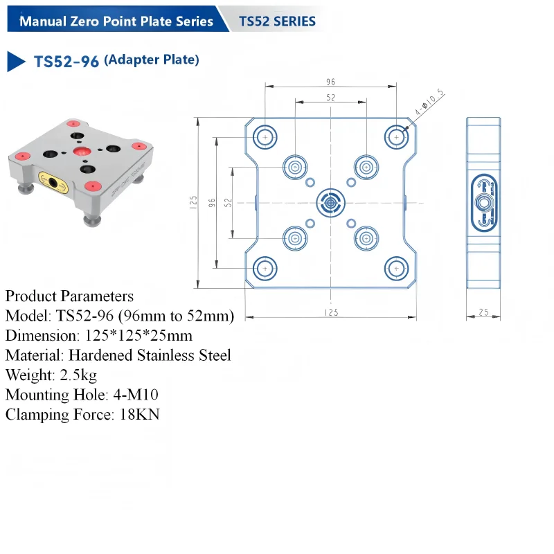 Precision 52mm Base Plate, Manual Clamping System For CNC Machining Workholding