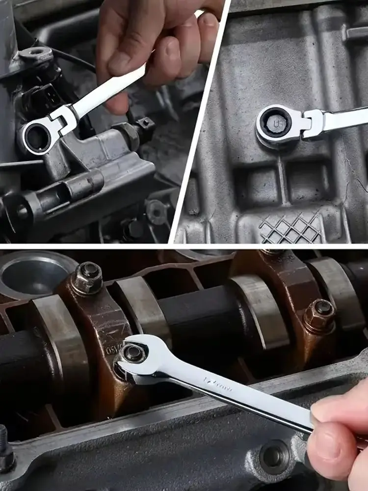 Flexkopf-Ratschenschlüssel-Set, CrV-Kombinationsschlüssel-Set, 8-19MM Ratschenschlüssel-Set mit Leinentasche, Handwerkzeuge