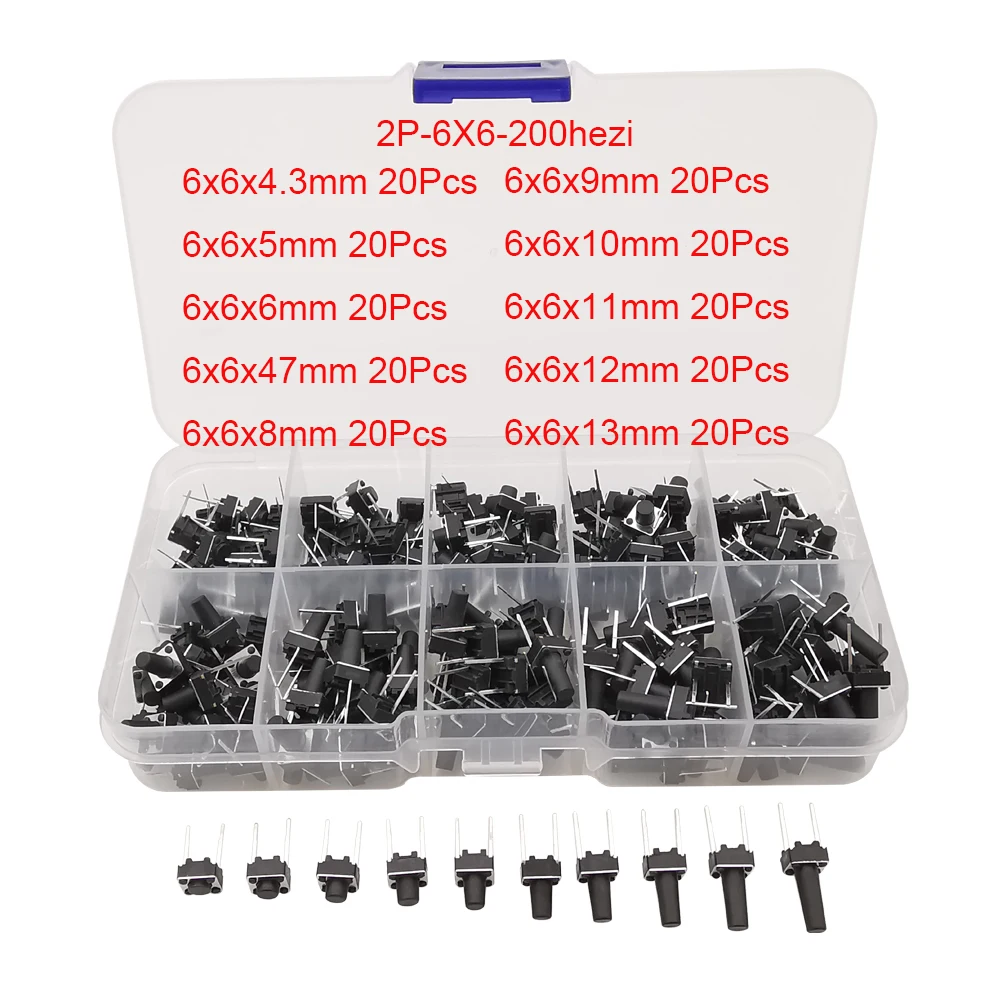 200/250Pcs 6x6mm Micro Push Tact Switch Kit SMD Micro Tactile Push Button Switch Accessories 2Pin 4Pin DIP Tactile Push Button