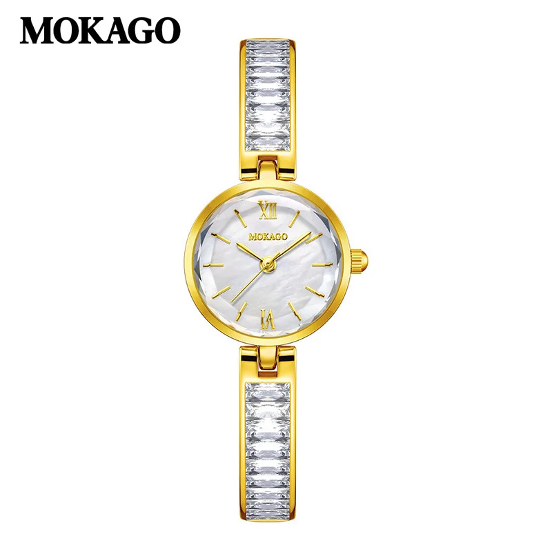 MOKAGO M8150 ساعة نسائية الأم شل الهاتفي + النحاس سلسلة حزام ثلاثي الأبعاد رسالة الأظافر 3ATM مقاوم للماء حركة الكوارتز