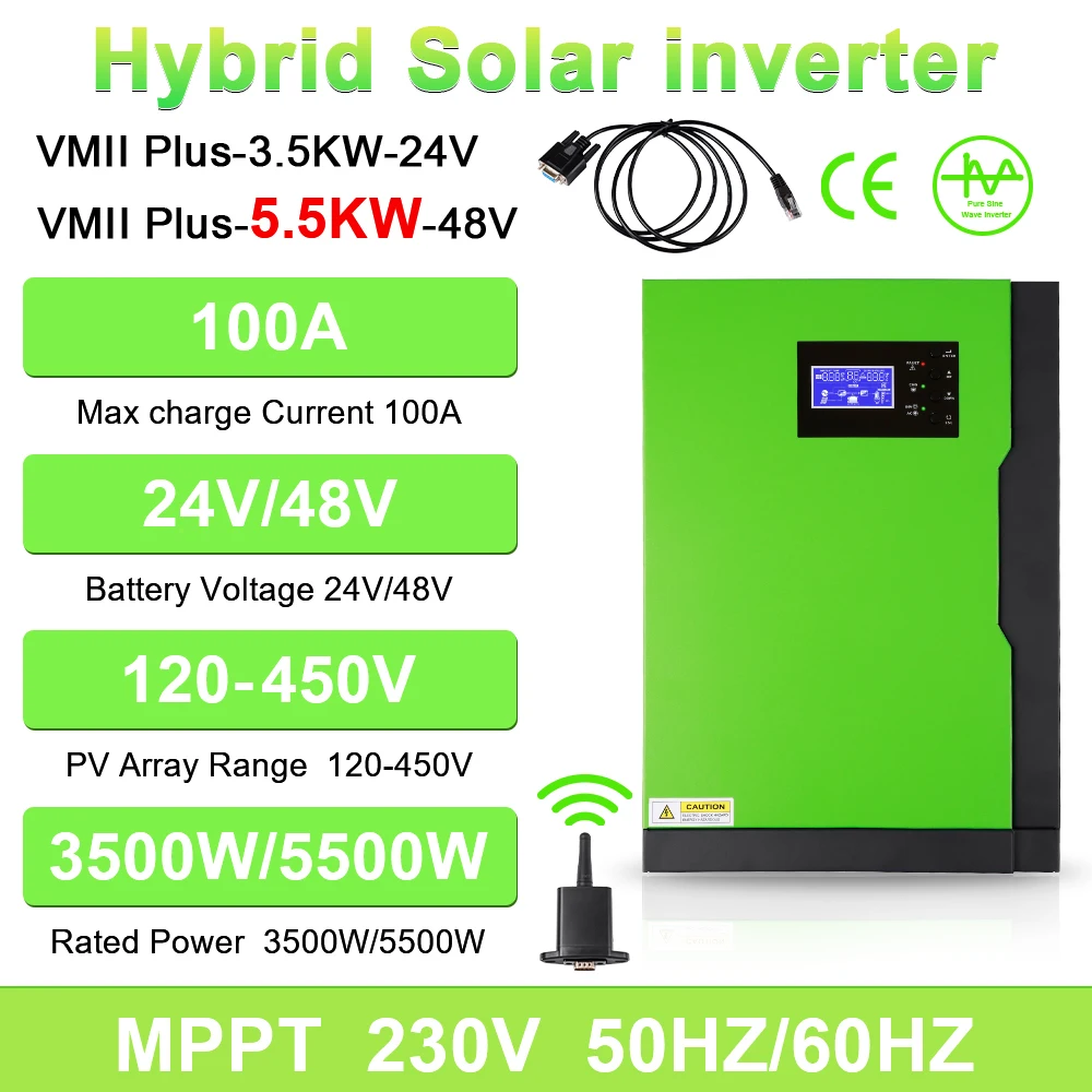 3500w  5500w Off Grid Hybrid Solar Inverter Converter  24V/48VDC to 230VAC  Power Inverter Parallel MPPT 80A Charger