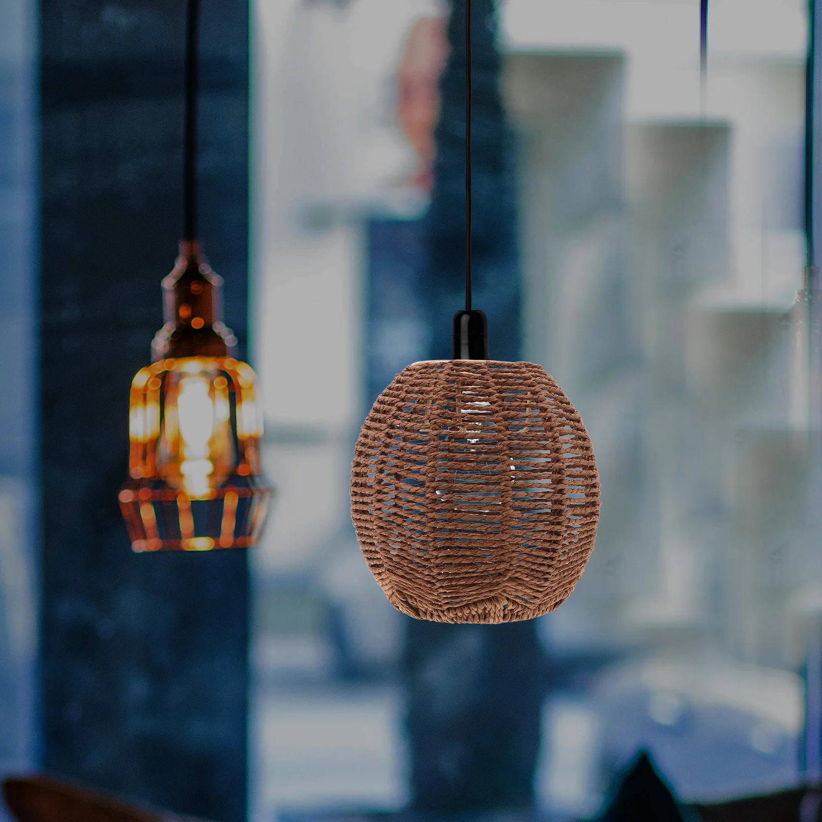 

Woven Paper Rope Lampshade Replacement Boho Ceiling Light Cover for Dining Room Corridor Ambient Lighting Decorative Cage Lamp