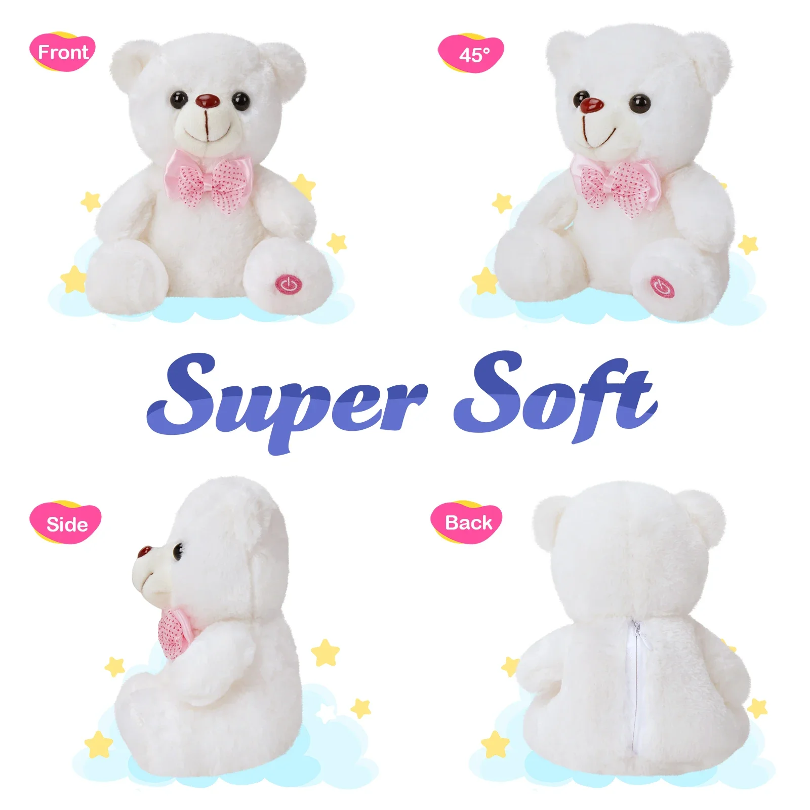 White Bear LED Light Plush Animals Easy to Clean High Quality 20cm Kawaii Doll Stuffed Toys for Girls Bed Sleeping Throw Pillows