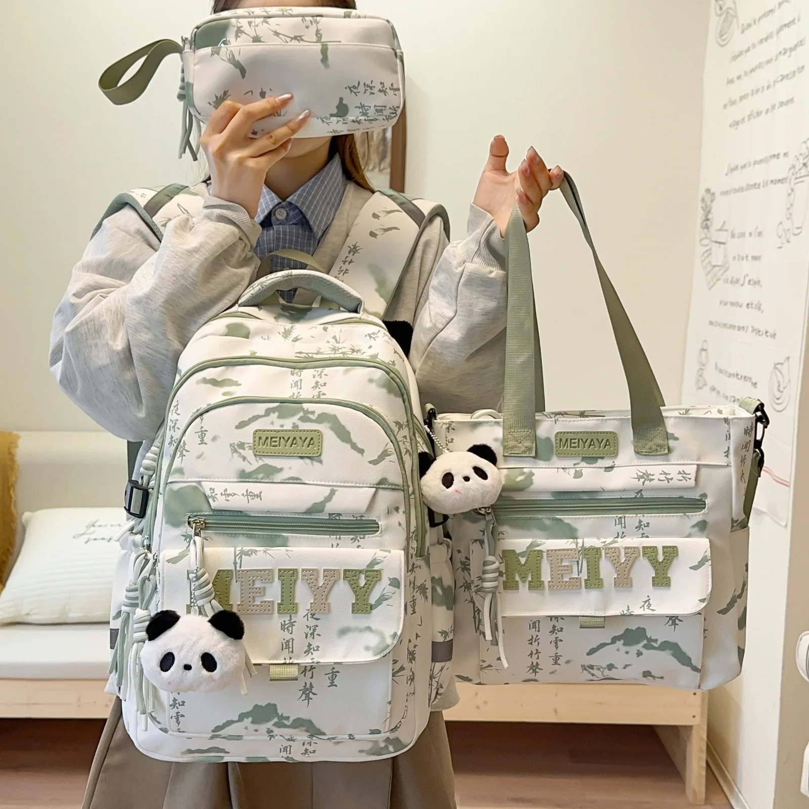 New Girl School Bag Set of 3pcs Mochila Escolar Pencil Case Art Student Shoulder Orthopedic Backpack Water Proof Large Capacity