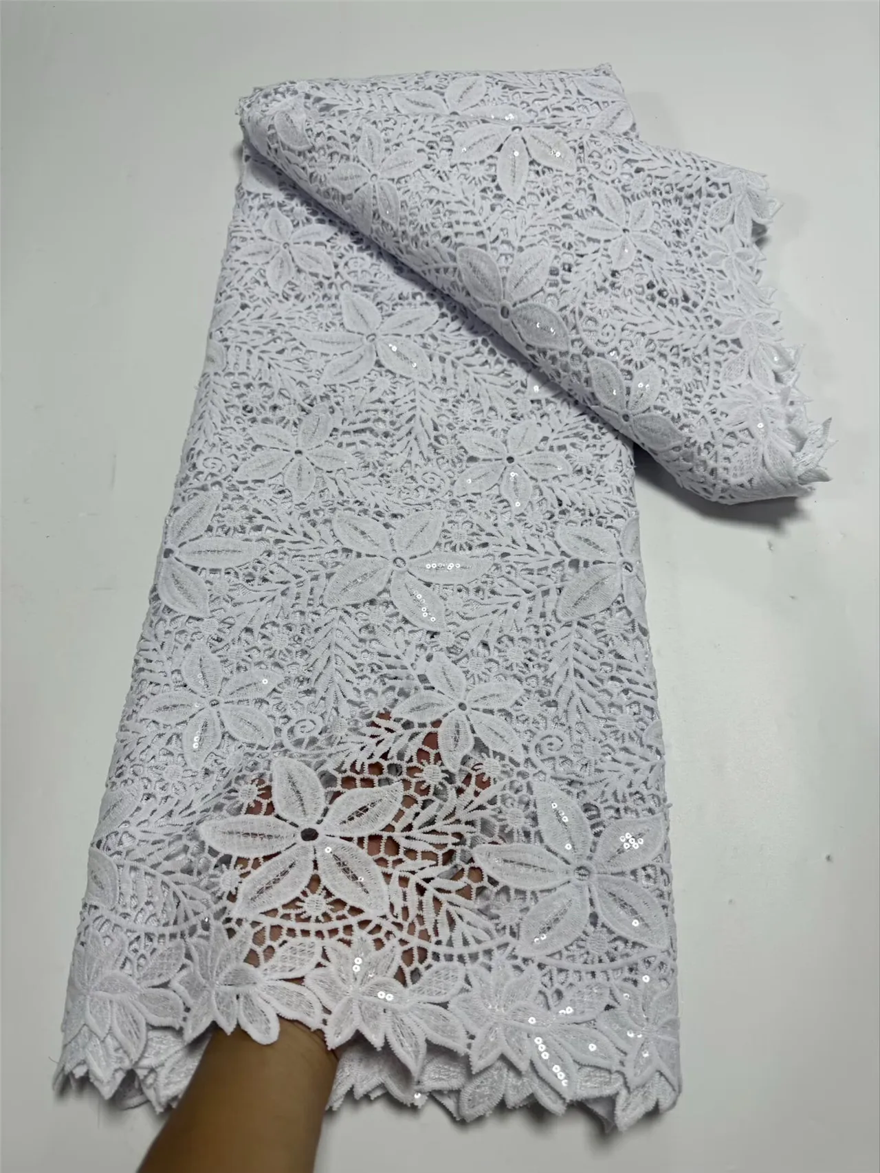 

African Milk Silk Mesh Lace with Sequins French Net Lace Fabric Sewing Embroidered Lace Tulle Nigerian Women Wedding Dress 19A11