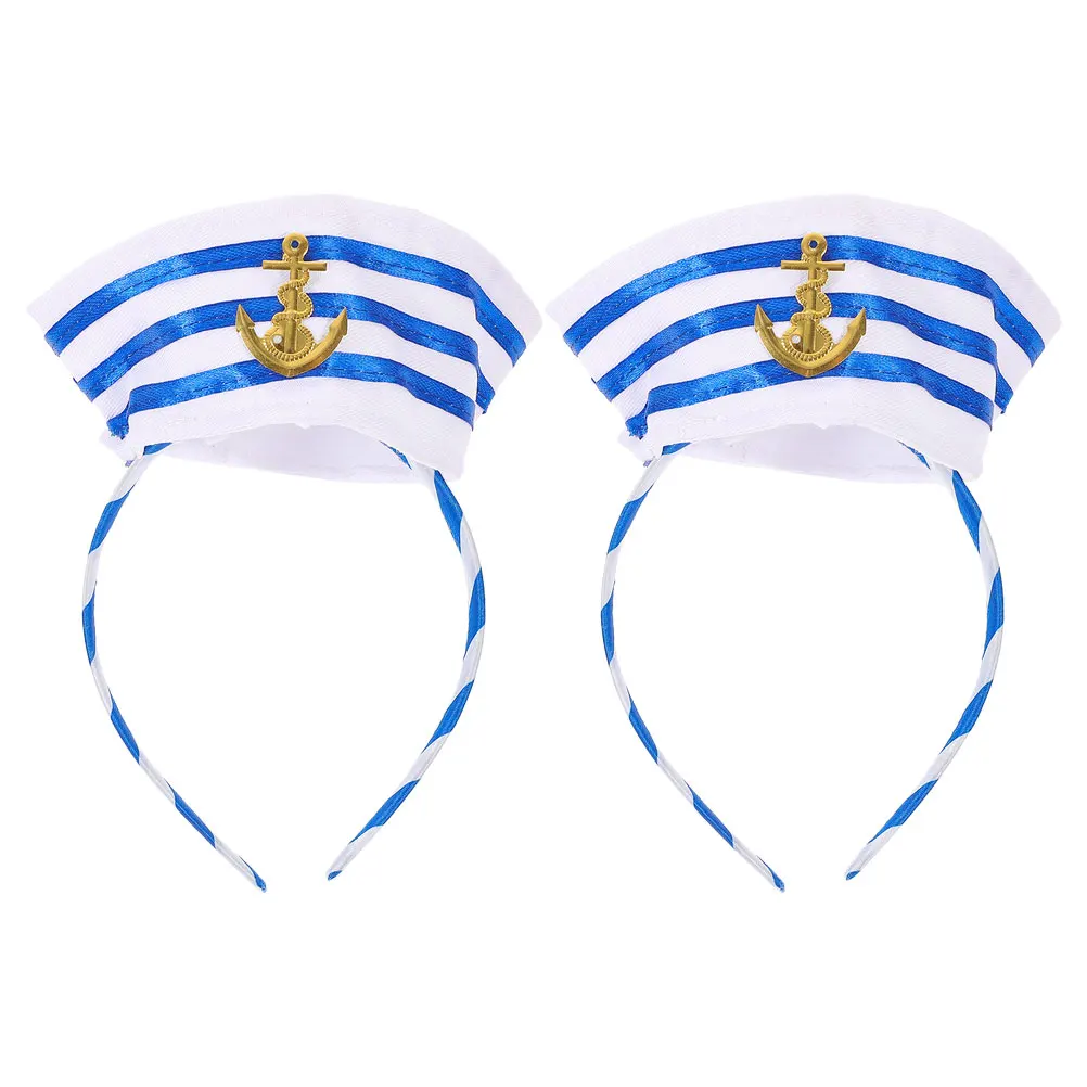 

2pcs Navy Headband Sailor Hat Hair Hoops Blue Captain Costume Props Durable Party Nautical Hairstyle Tools Accessories