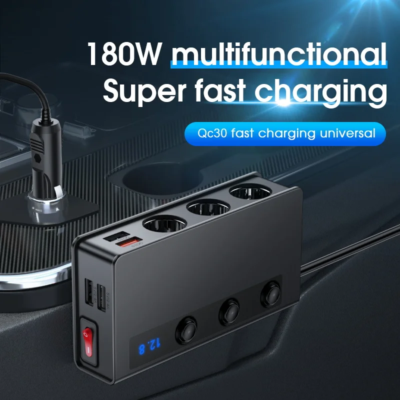 180W Cigarette Lighter Splitter Quick Charge 3.0 Car Charger Adapter 12V/24V 4 Port USB Charging Socket For Phone IPad