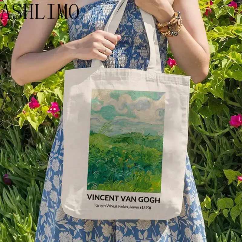 Van Gogh Malerei Frauen Leinwand Umhängetasche hohe Kapazität Einkaufstasche Ästhetik Einkaufstaschen Baumwolle Handtaschen Bücher Tasche für Mädchen