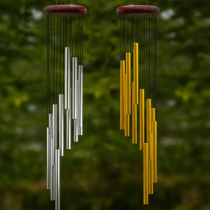 Tuned Aluminum Wind Chime with 12 Graduated Tubes, Solid Wood Cap, Elegant Metal Hanging Decoration for Walls