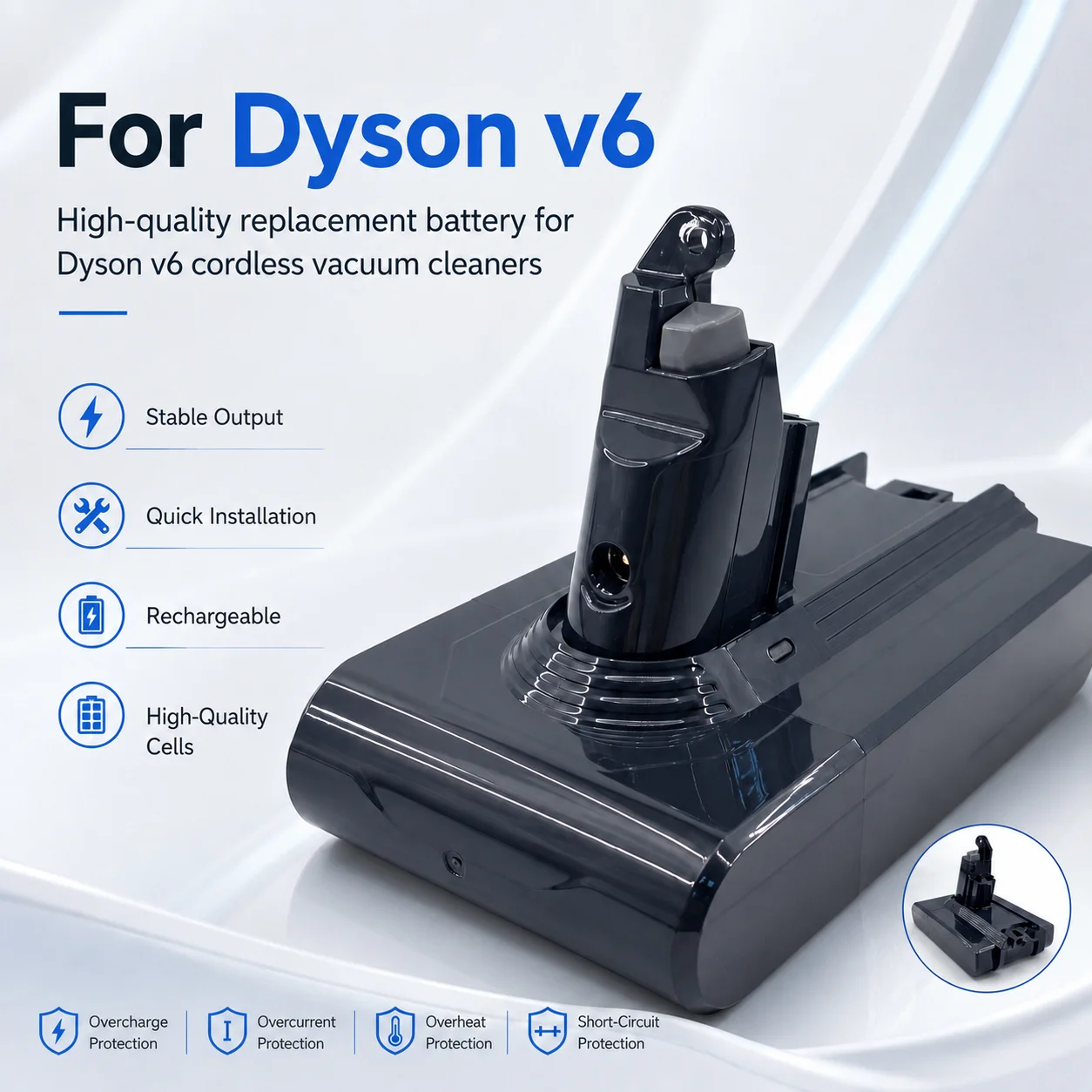 Аккумулятор 21.6В 28000мАч для замены батареи Dyson DC62 DC59 DC58 SV03 SV04 SV09 V6 Animal Motorhead V6 Slim V6 Absolute Vacuum.