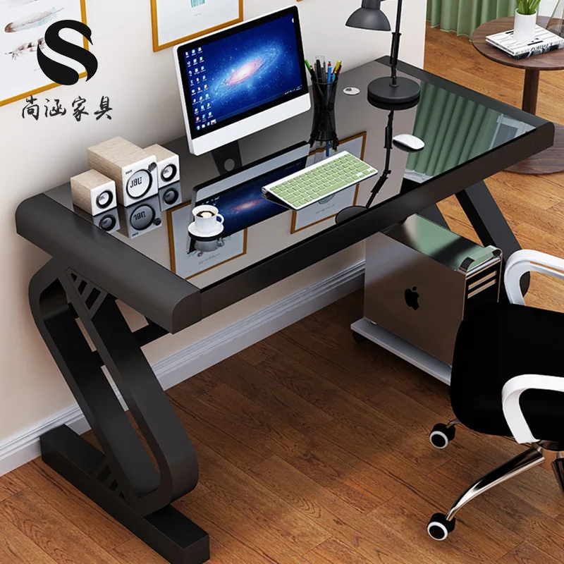 

Computer Desk Desktop Home Bedroom Student Study Desk Simple Tempered Glass Office Writing Desk