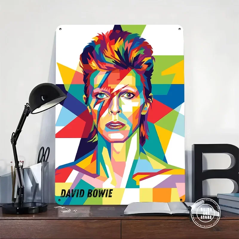 David Bowie Pop Art Portrait 3D Texture Printed Poster Custom Vintage Metal Tin Plate Sign for Wall Art Home Decor Accessories
