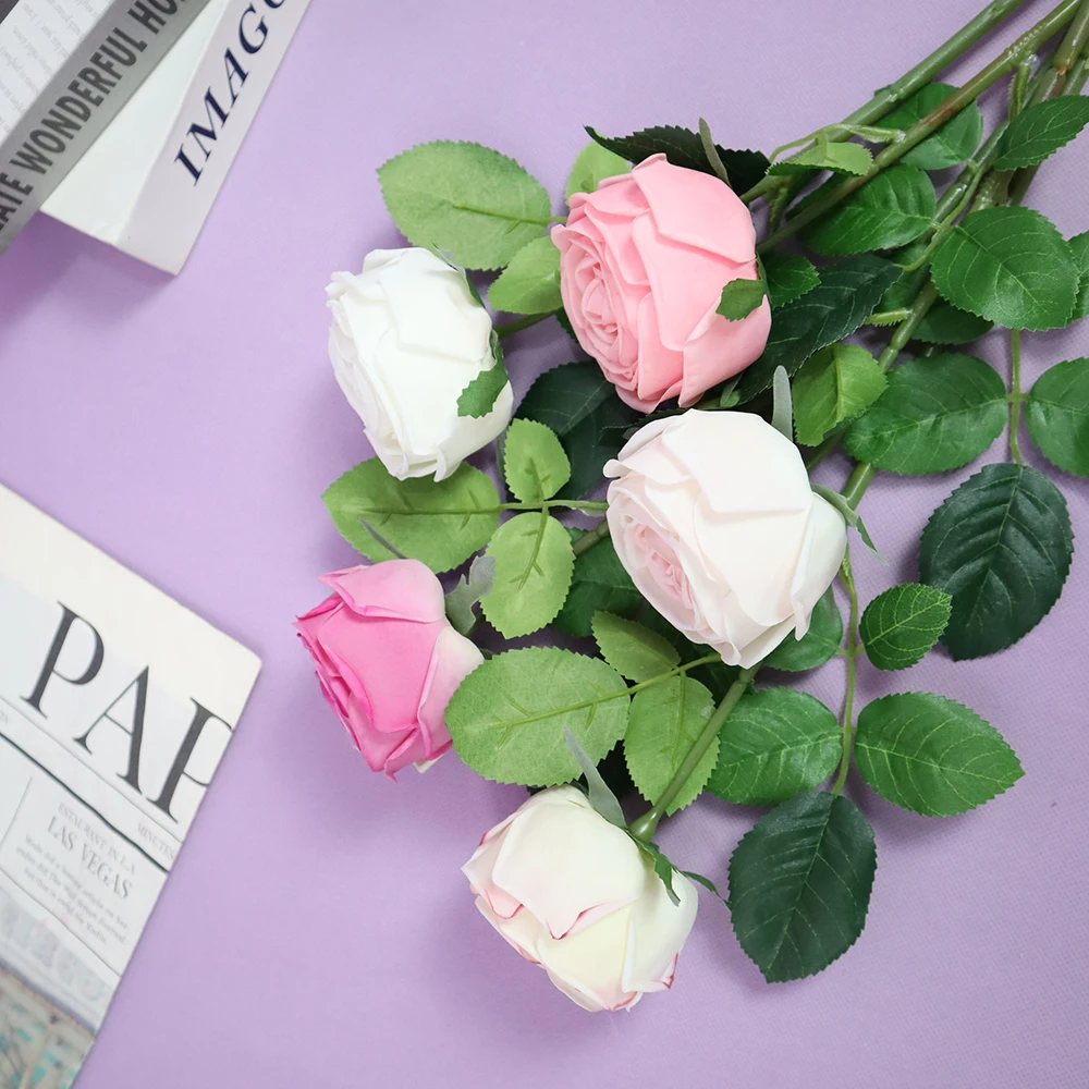 

High-quality Simulated Single Round Rose Flower Branch Living Room Decor Vases Accessories Photographic Props Artificial Flowers