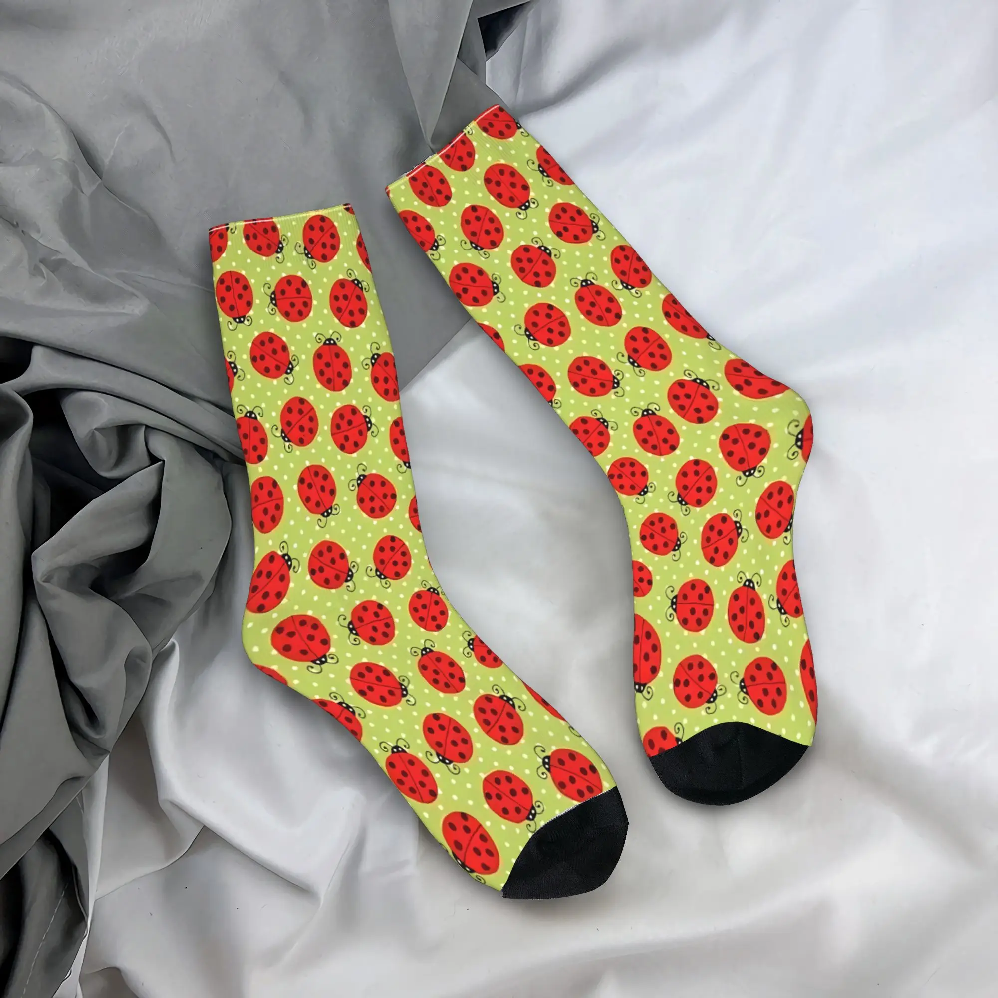 Fruit Print light green base red strawberry dots Stockings Women Men Socks Warm Soft Trendy Socks Running Non Slip Socks Gift