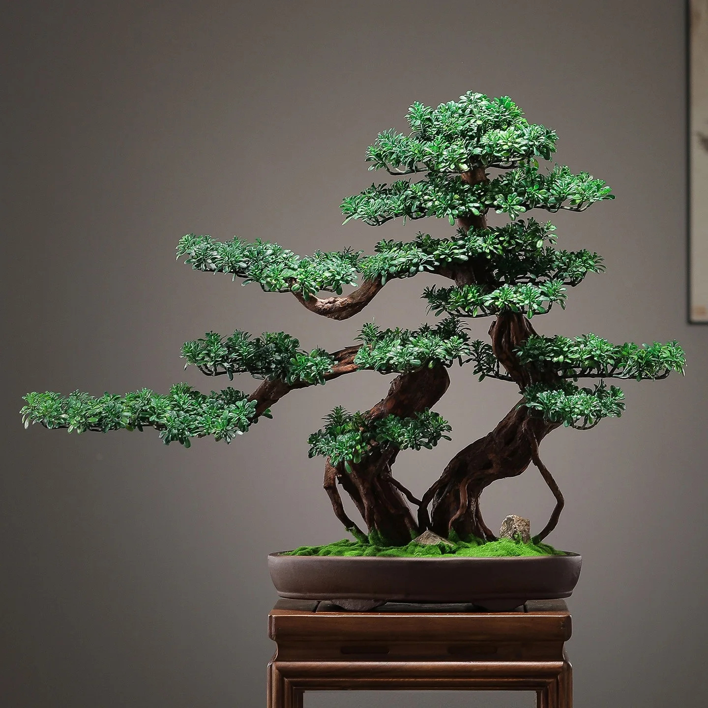 Simulated welcome pine bonsai ornament, new Chinese style modeling, green plants, fake trees, potted plants, living room