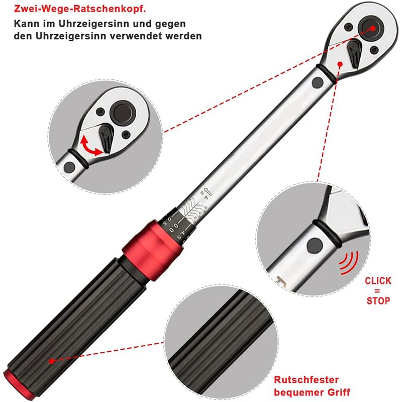 4Pcs 3/8\'\' 10-60N.m Adjustable Ratchet Wrench Kit Two-way Precise Ratchet Key Accuracy 3% Bicycle Torque Wrench Set Hand Tools