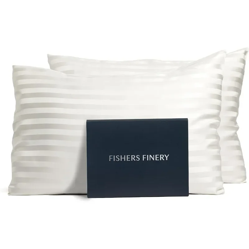 25mm 100% Pure Mulberry Silk Pillowcase Set, Good Housekeeping Winner (White Stripe, Queen 2 Pack)