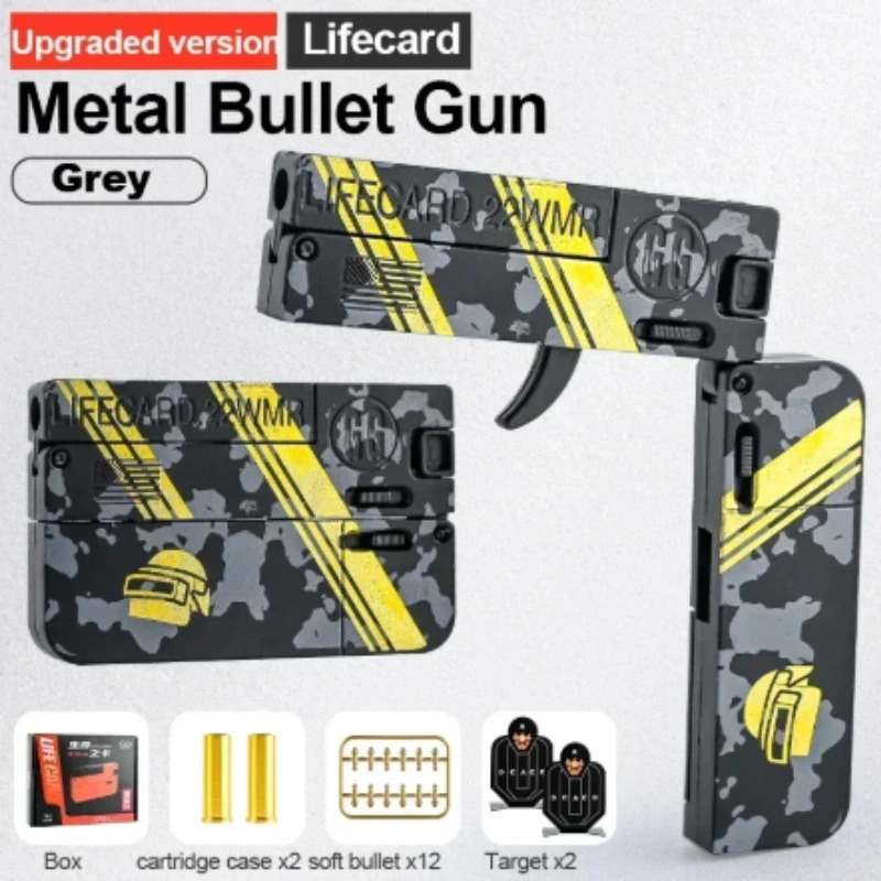New Upgraded Lifecard Metal Folding Gun Toy for Kids Adult, Pistol Toys Gun With Soft Bullets Alloy Shooting Model For Adults