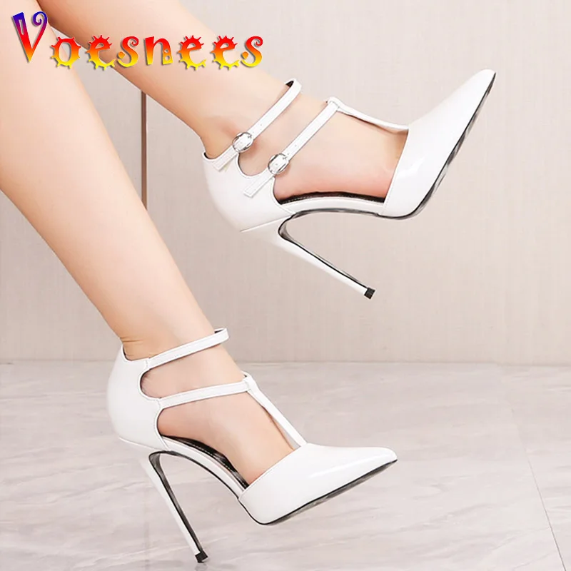 Large Size Buckle Strap Women Pumps Fashion Pointy Toe High Heels White Slip On Wedding Single Shoes 2023 Designer New Stilettos