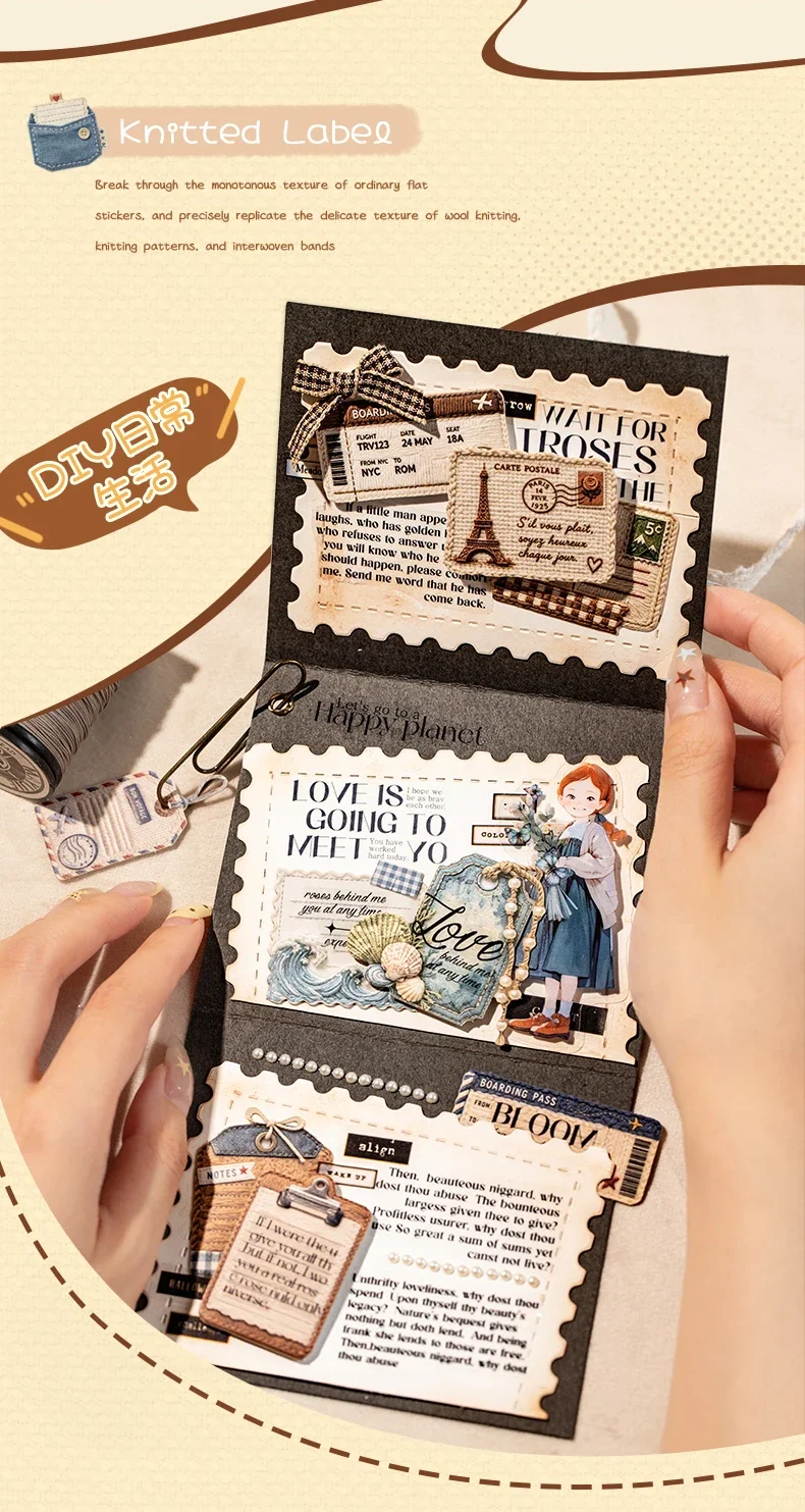 JIANWU Vintage Weave Label Relief Landscape Material Collage Scrapbooking Sticker Creative DIY Journal Stationery