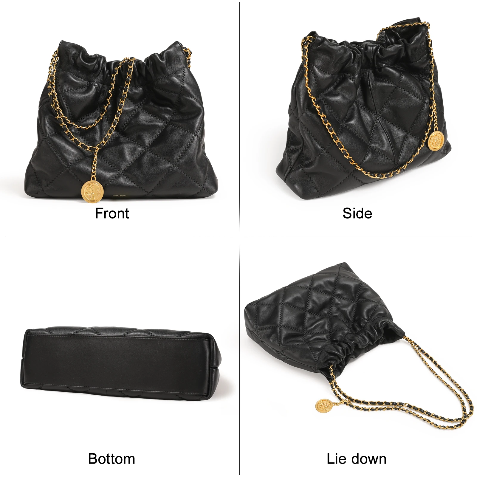 حقيبة كتف مبطنة من الجلد الطبيعي من TOUTOU حقيبة هوبو فاخرة بتصميم عصري حقيبة كروس ذات سعة كبيرة مع سلسلة Stra